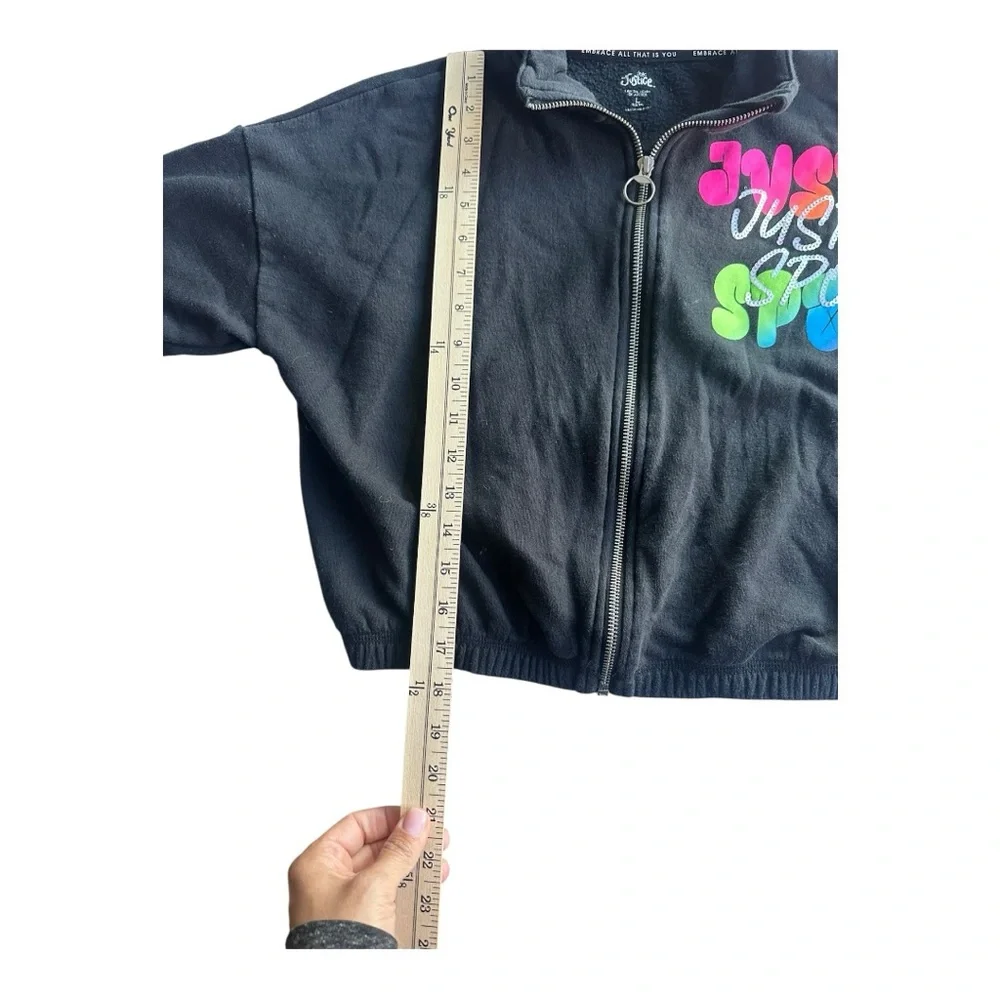 Justice‎ Black zip up sweatshirt size Large graphic